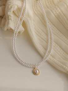 Đồ trang trí Ngọc Trai giả Mặt dây chuyền hình bầu dục Vòng cổ nhiều lớp - Nhiều màu - Xem 2