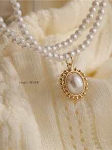 Đồ trang trí Ngọc Trai giả Mặt dây chuyền hình bầu dục Vòng cổ nhiều lớp - Nhiều màu - Xem 4