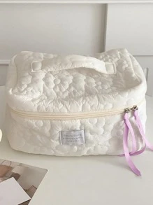 Bolso de maquillaje de mano con gráfico de letras - Blanco - Ver 1