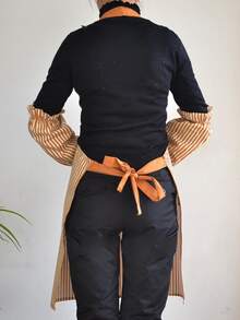 1pc Striped Pattern Kitchen Cooking Apron, Cartoon Polyester Oil-proof And Waterproof Apron For Garden, Kitchen And Housework - Red - View 2