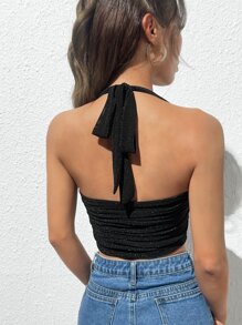 SHEIN EZwear Top Court Ras-Du-Cou Scintillant À Ruché