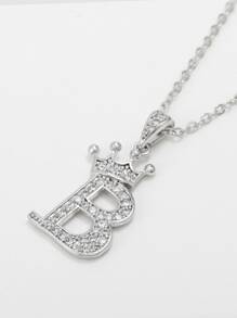 RINTOLER Dây chuyền Khối Zirconia  Lá thư & Đồ treo vương miện - Bạc - Xem 2