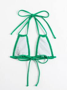 Smocked Tie Back Halter Bikini Top - Green - View 2