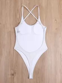 Swim SXY 素色交叉連體泳衣 - 白色 - 查看 3