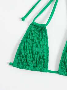 Smocked Tie Back Halter Bikini Top - Green - View 4