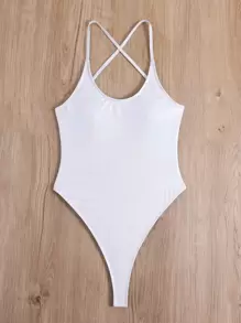 Swim SXY 素色交叉連體泳衣 - 白色 - 查看 4