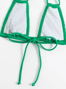Smocked Tie Back Halter Bikini Top - Green - View 5
