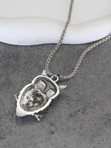 Men Owl Pendant Necklace - Antique Silver - View 2