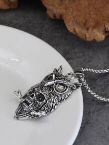 Men Owl Pendant Necklace - Antique Silver - View 3