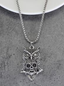 Men Owl Pendant Necklace - Antique Silver - View 6