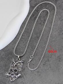 Men Owl Pendant Necklace - Antique Silver - View 9