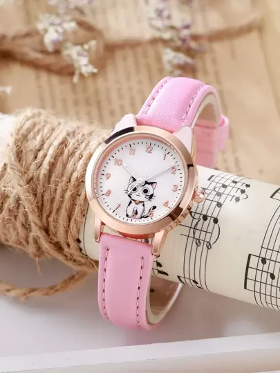 1 chiếc đồng hồ đeo tay thạch anh kim analog chống nước, chống sốc, hình hoạt hình dễ thương dành cho học sinh