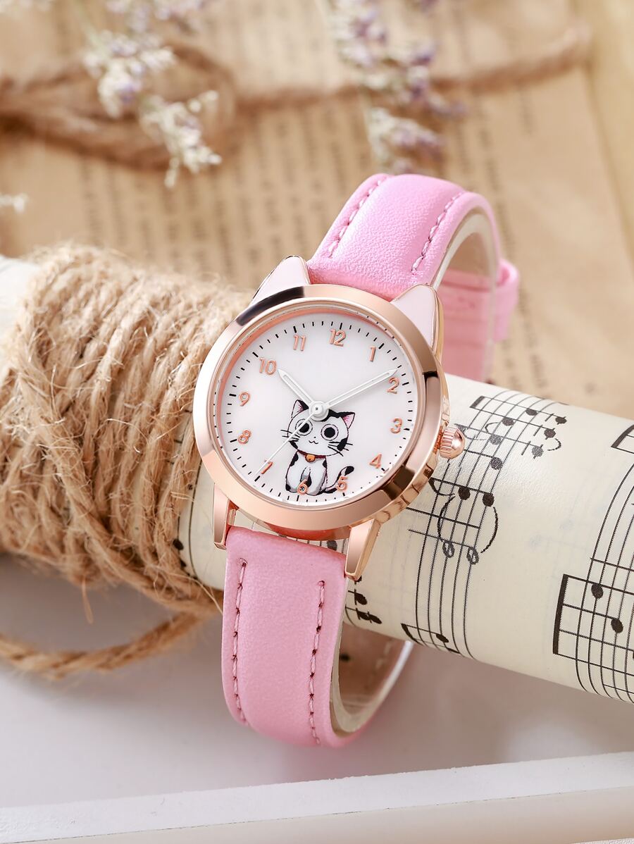 1块学生可爱卡通防水防震石英模拟手表 - 粉色 - 查看 1