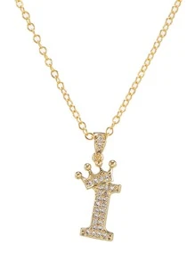 RINTOLER 方晶鋯石字母和皇冠吊墜項鏈 - 金黃色 - 查看 3