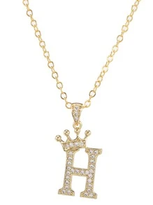 RINTOLER 方晶鋯石字母和皇冠吊墜項鏈 - 金黃色 - 查看 2