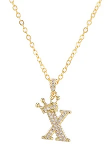 RINTOLER 方晶鋯石字母和皇冠吊墜項鏈 - 金黃色 - 查看 4