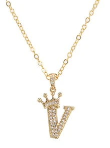 RINTOLER 方晶鋯石字母和皇冠吊墜項鏈 - 金黃色 - 查看 7