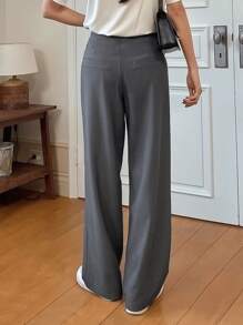 DAZY Letter Patched Straight Leg Trousers - Grey - View 2