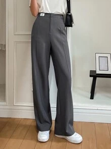 DAZY Letter Patched Straight Leg Trousers - Grey - View 4