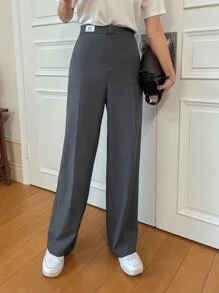 DAZY Letter Patched Straight Leg Trousers - Grey - View 5