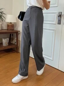 DAZY Letter Patched Straight Leg Trousers - Grey - View 6