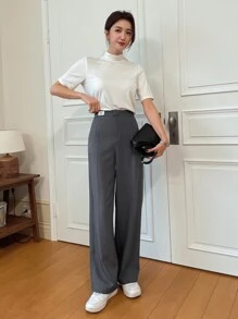 DAZY Letter Patched Straight Leg Trousers - Grey - View 7