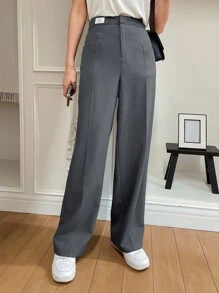 DAZY Letter Patched Straight Leg Trousers - Grey - View 8