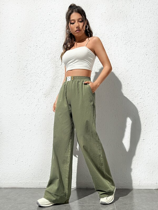 SHEIN EZwear Pantalones de pierna ancha con diseño de parche de letra