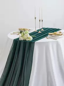 1pc Green Table Runner, Minimalist Polyester Kitchen Table Runner For Home - Green - View 1