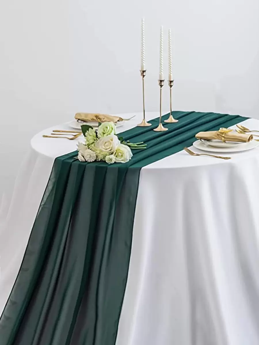 1pc Green Table Runner, Minimalist Polyester Kitchen Table Runner For Home - Green - View 1