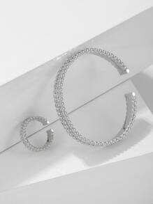 2pcs/set Minimalist Cuff Bangle & Ring Copper Jewelry - Silver - View 4