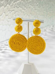 1 par de aretes con colgante redondo de rafia bohemia, pendientes de playa de vacaciones - Amarillo - Ver 13