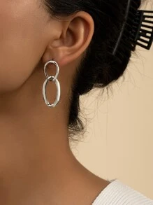 Chain Design Drop Earrings - Silver - View 1