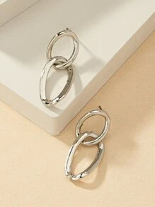 Chain Design Drop Earrings - Silver - View 2