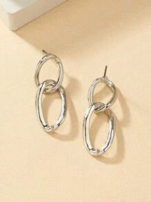 Chain Design Drop Earrings - Silver - View 3