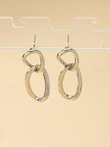 Chain Design Drop Earrings - Silver - View 5