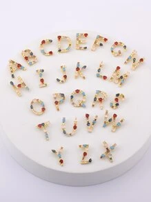 1入組方晶鋯石字母墜飾項鍊 - 金黃色 - 查看 2