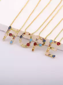 1入組方晶鋯石字母墜飾項鍊 - 金黃色 - 查看 4