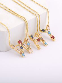 1入組方晶鋯石字母墜飾項鍊 - 金黃色 - 查看 5