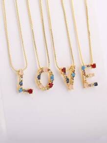 1入組方晶鋯石字母墜飾項鍊 - 金黃色 - 查看 6