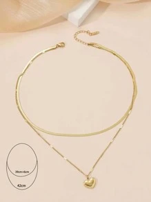 Heart Charm Layered Necklace - Yellow Gold - View 4