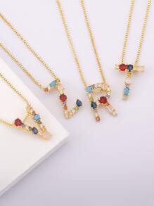 1入組方晶鋯石字母墜飾項鍊 - 金黃色 - 查看 7