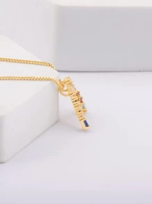 1入組方晶鋯石字母墜飾項鍊 - 金黃色 - 查看 8