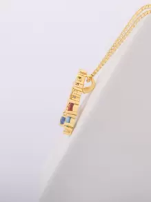1入組方晶鋯石字母墜飾項鍊 - 金黃色 - 查看 9
