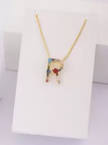 1入組方晶鋯石字母墜飾項鍊 - 金黃色 - 查看 12