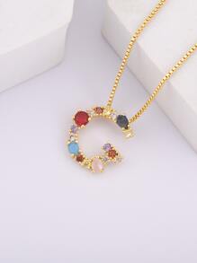 1入組方晶鋯石字母墜飾項鍊 - 金黃色 - 查看 13