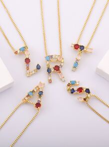 1入組方晶鋯石字母墜飾項鍊 - 金黃色 - 查看 15