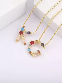 1入組方晶鋯石字母墜飾項鍊 - 金黃色 - 查看 16