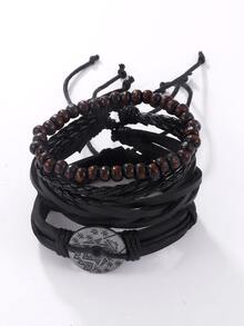 Hombres Pulsera de cuerda con diseño geométrico con diseño redondo - Negro - Ver 3