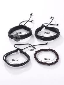 Hombres Pulsera de cuerda con diseño geométrico con diseño redondo - Negro - Ver 4